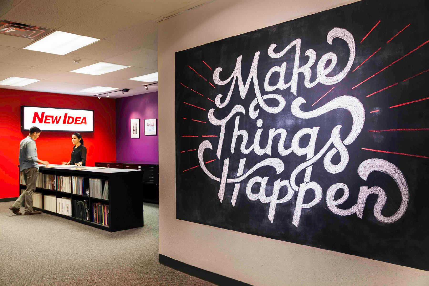 The Pennebaker studio, with a Make Things Happen mural